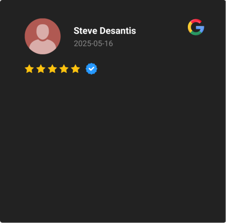 5 star google review from a previous customer. highly satisfied after a complete roof replacement.