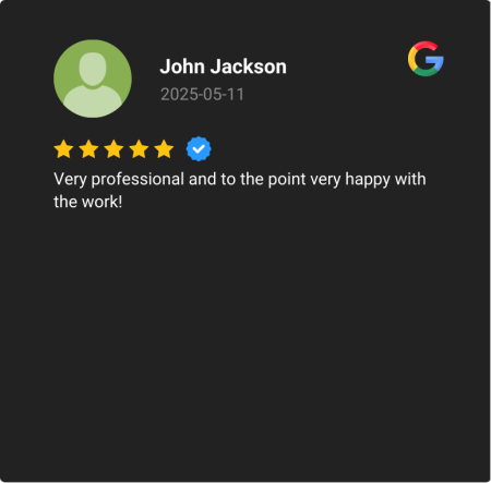 5 star google review from a previous customer. highly satisfied after a complete roof replacement.